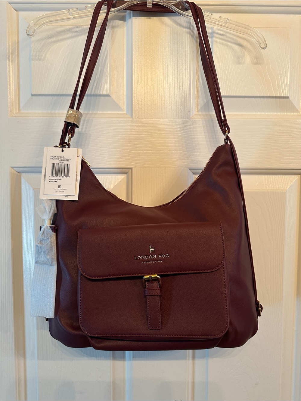 London Fog Burgundy Shoulder Hobo/backpack with Front Flap Pocket